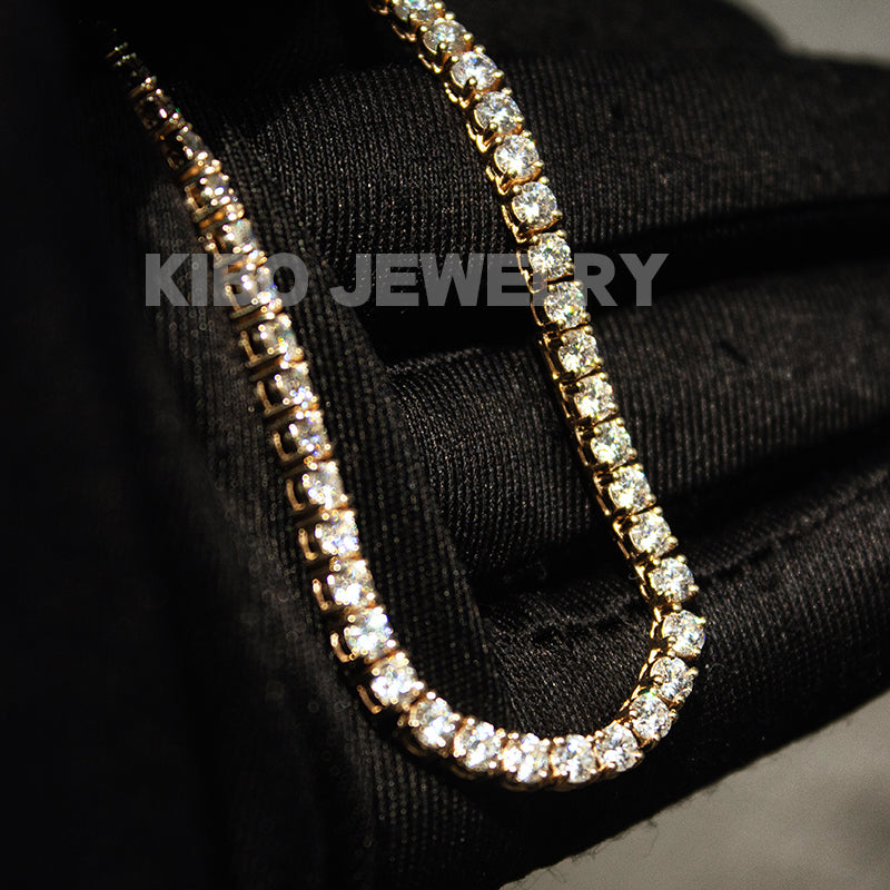 Hiphop  3mm vvs moissanite 14k gold tennis link chain necklace