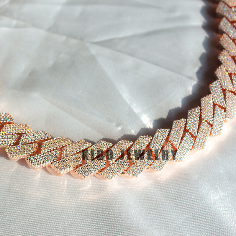 18mm Hip Hop Vvs Moissanite Diamond 925 Silver Rose Gold Plated Cuban Link Chain Set