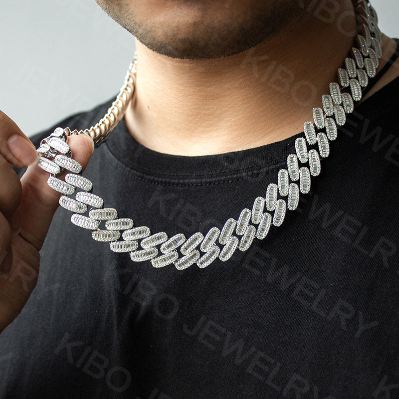 18mm Necklace Baguette Cut Moissanite Hip Hop Cuban Link Chains Iced Out Jewellery