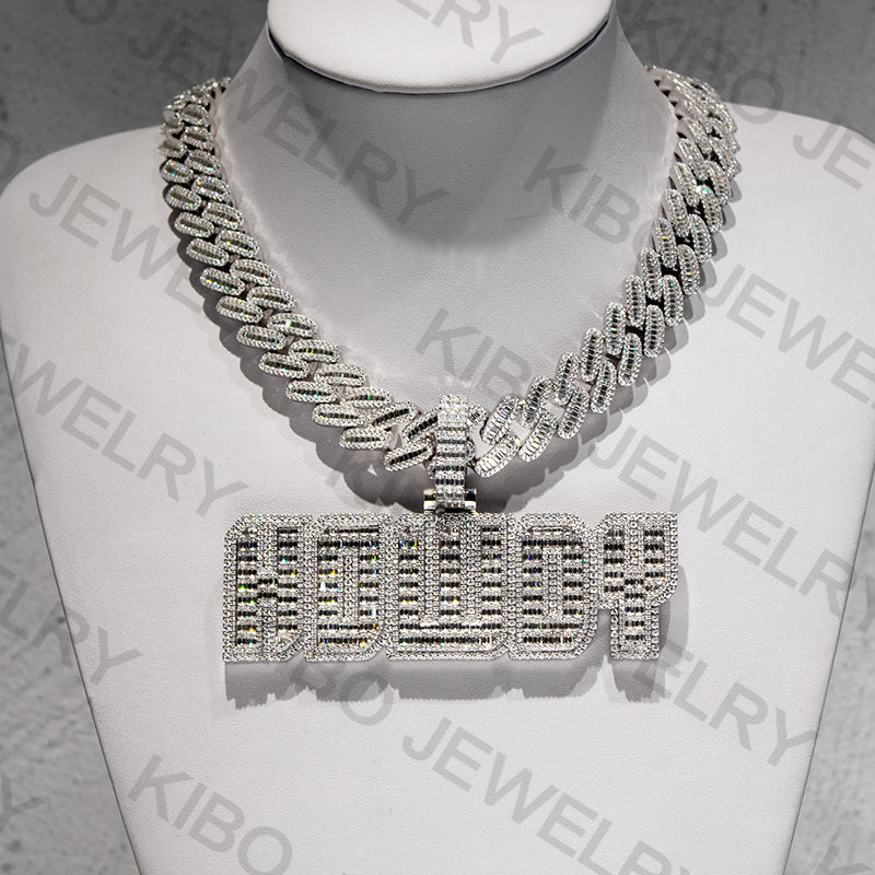 18mm Necklace Baguette Cut Moissanite Hip Hop Cuban Link Chains Iced Out Jewellery