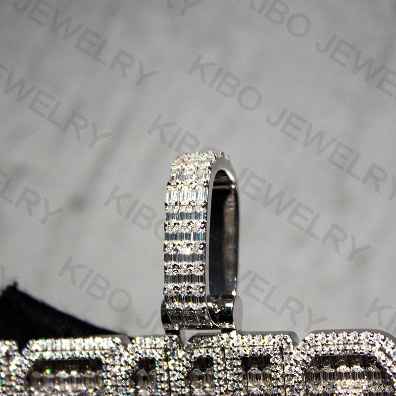 Hip Hop Luxury Iced Out Baguette Moissanite 925 Silver Charm Pendant