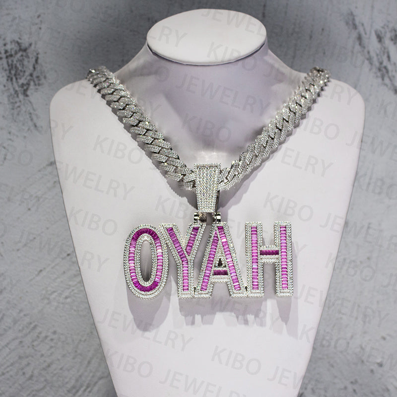 Custom Iced Out 925 Sterling Silver VVS Baguette Moissanite Diamond Hip Hop Pendant