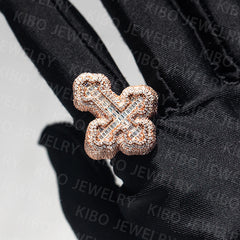 S925 Rose Gold Plated Cross Design Hip Hop Iced Out VVS Baguette Moissanite Ring