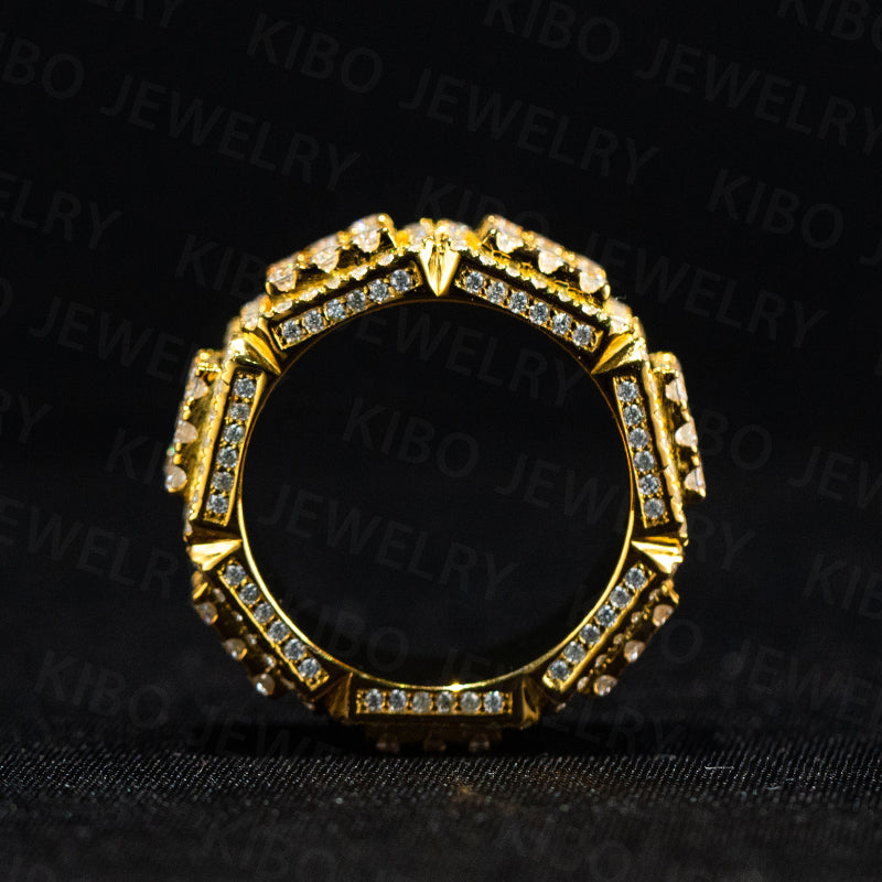 Hip hop jewelry for mens iced out band rings vvs cluster baguette moissanite Rapper rings