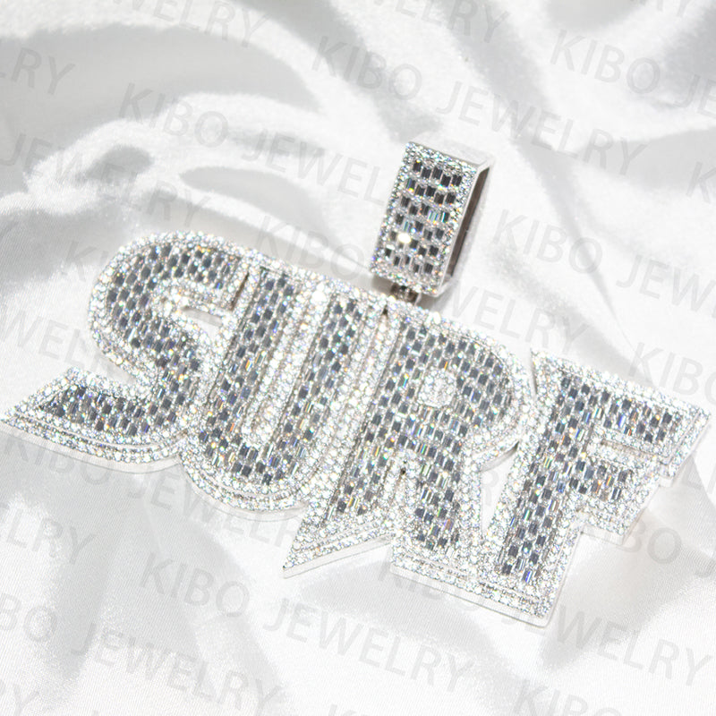 Custom Letter Iced Out Jewelry Charm 925 Silver VVS Baguette Cut Hip Hop Diamond Pendants