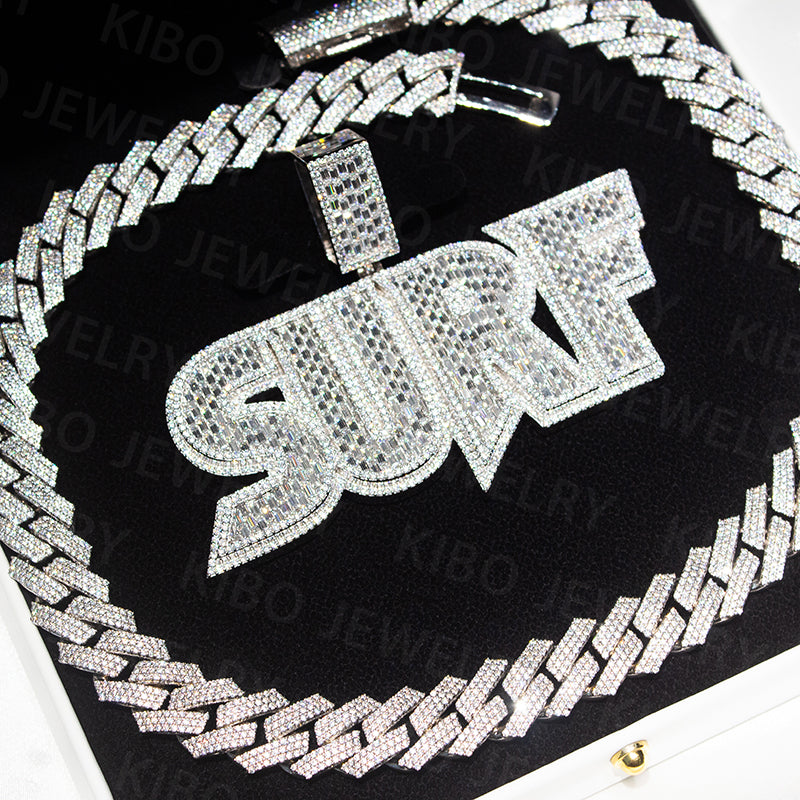 Custom Letter Iced Out Jewelry Charm 925 Silver VVS Baguette Cut Hip Hop Diamond Pendants