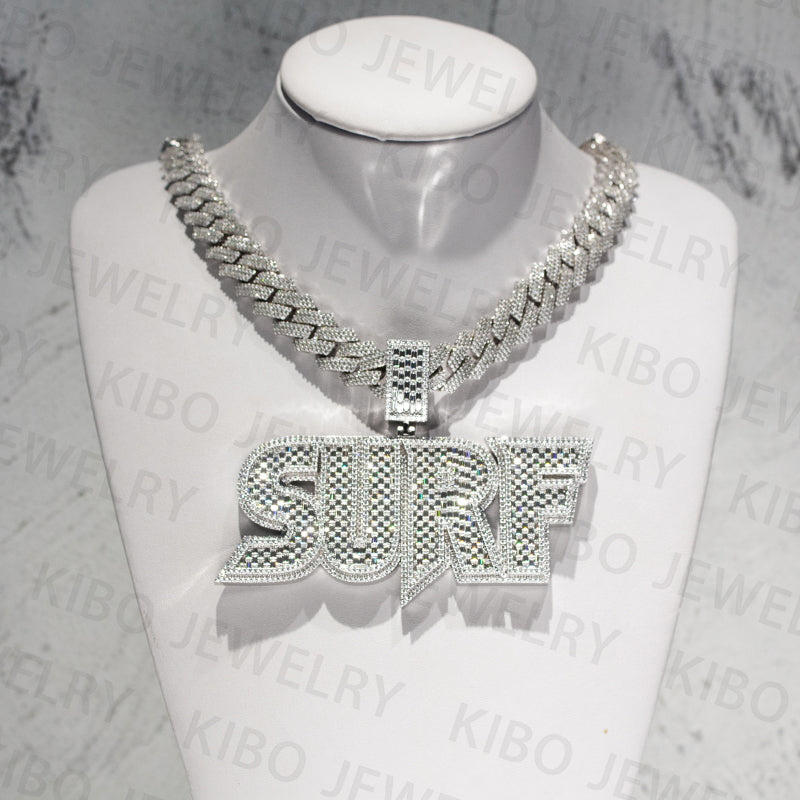 Custom Letter Iced Out Jewelry Charm 925 Silver VVS Baguette Cut Hip Hop Diamond Pendants