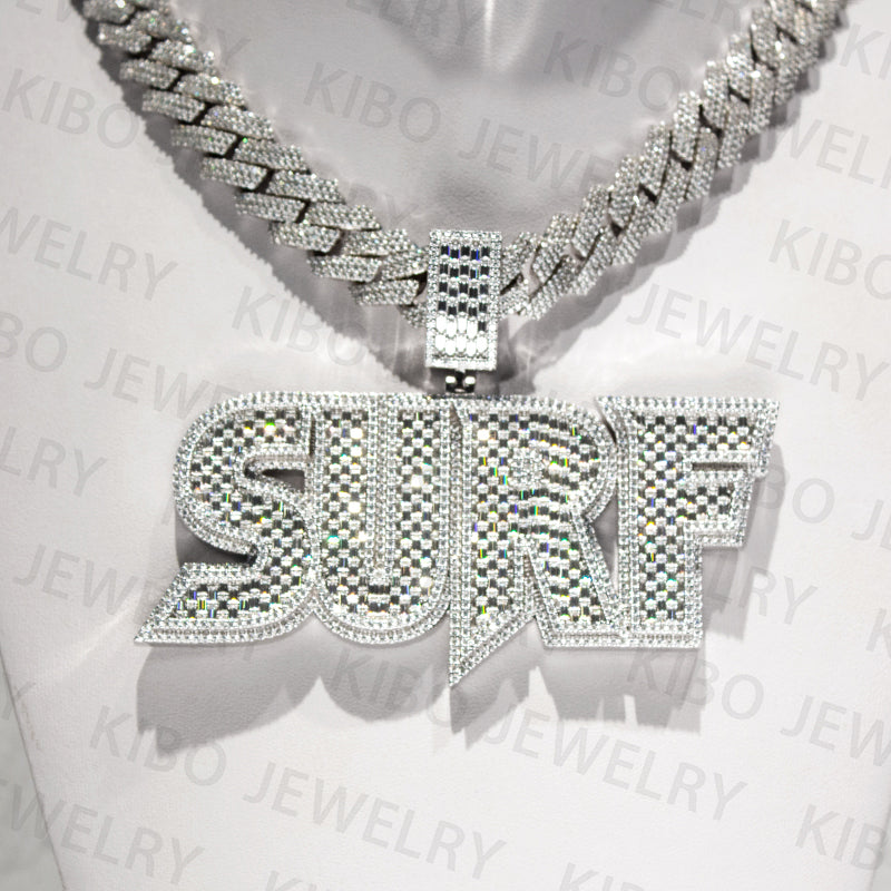 hip hop baguette moissanite iced out customize pendant in 925 sterling silver