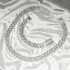 Hiphop Moissanite 925 Silver Baguette Moissanite Cuban Link Chain