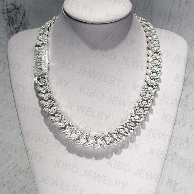 Hiphop Moissanite 925 Silver Baguette Moissanite Cuban Link Chain