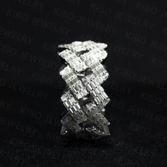 925 silver iced out baguette moissanite hip hop cuban ring