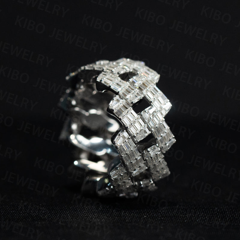 925 silver iced out baguette moissanite hip hop cuban ring