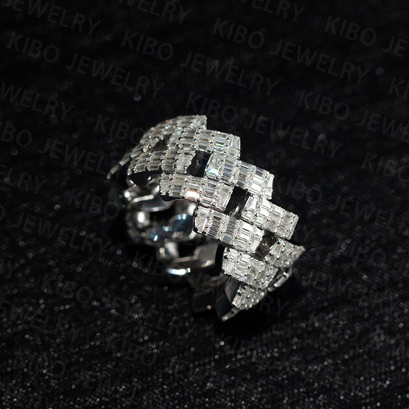 925 silver iced out baguette moissanite hip hop cuban ring