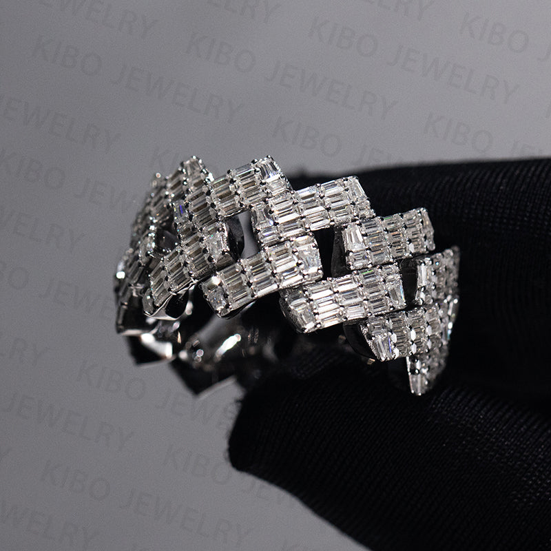 925 silver iced out baguette moissanite hip hop cuban ring