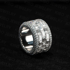 925 silver custom vvs baguette moissanite iced out hip hop band rings