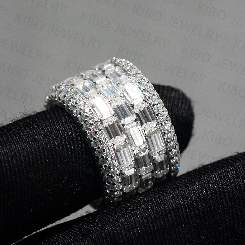 925 silver custom vvs baguette moissanite iced out hip hop band rings