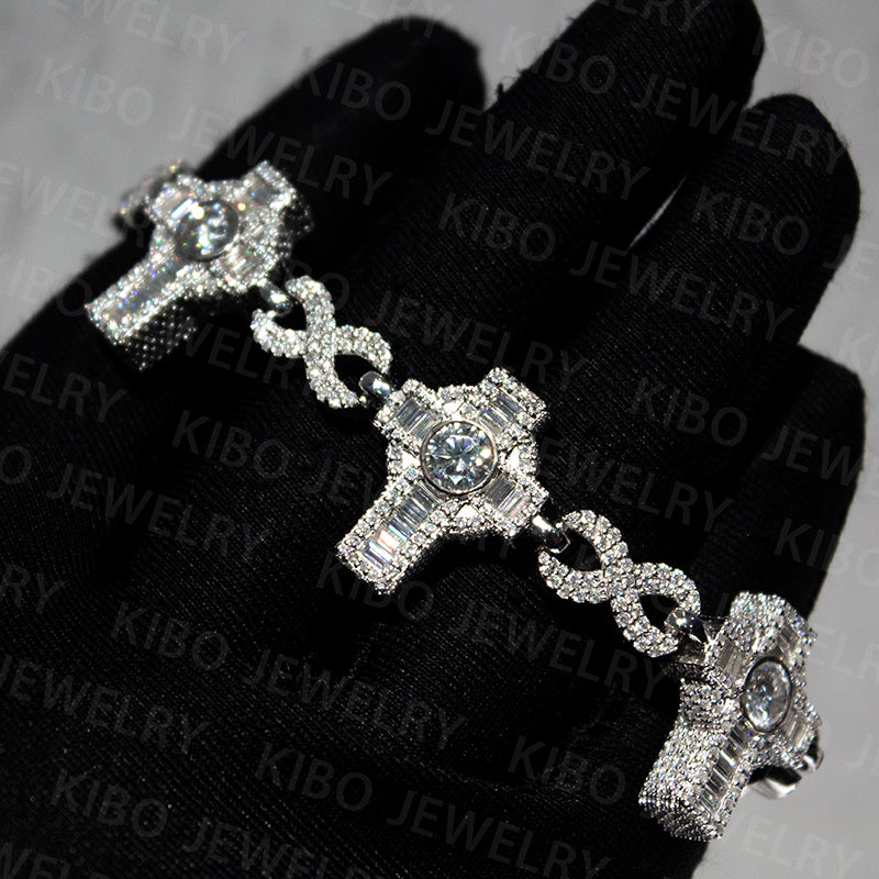 Pass Diamond Tester S925 Silver VVS Baguette Moissanite  Cross Bracelet