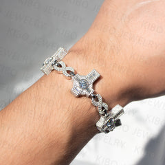 Pass Diamond Tester S925 Silver VVS Baguette Moissanite  Cross Bracelet