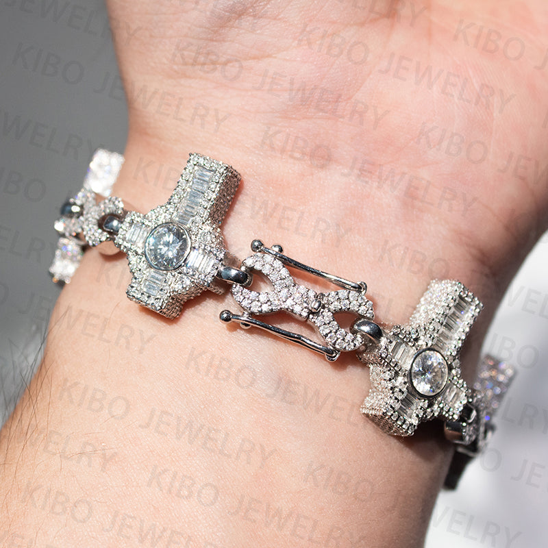 Pass Diamond Tester S925 Silver VVS Baguette Moissanite  Cross Bracelet