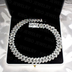 Hip Hop 20mm 925 Silver Baguette Moissanite Cuban Link Chain Necklace