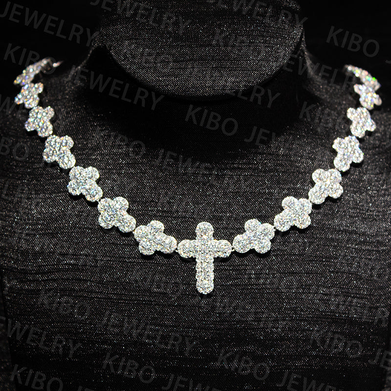 Iced Out Jewelry 925 Sterling Silver Moissanite Necklace Hip hop Cross Rapper Chains