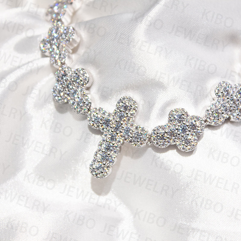 925 Sterling Silver VVS Moissanite Diamond Iced Out Cross Link Chain