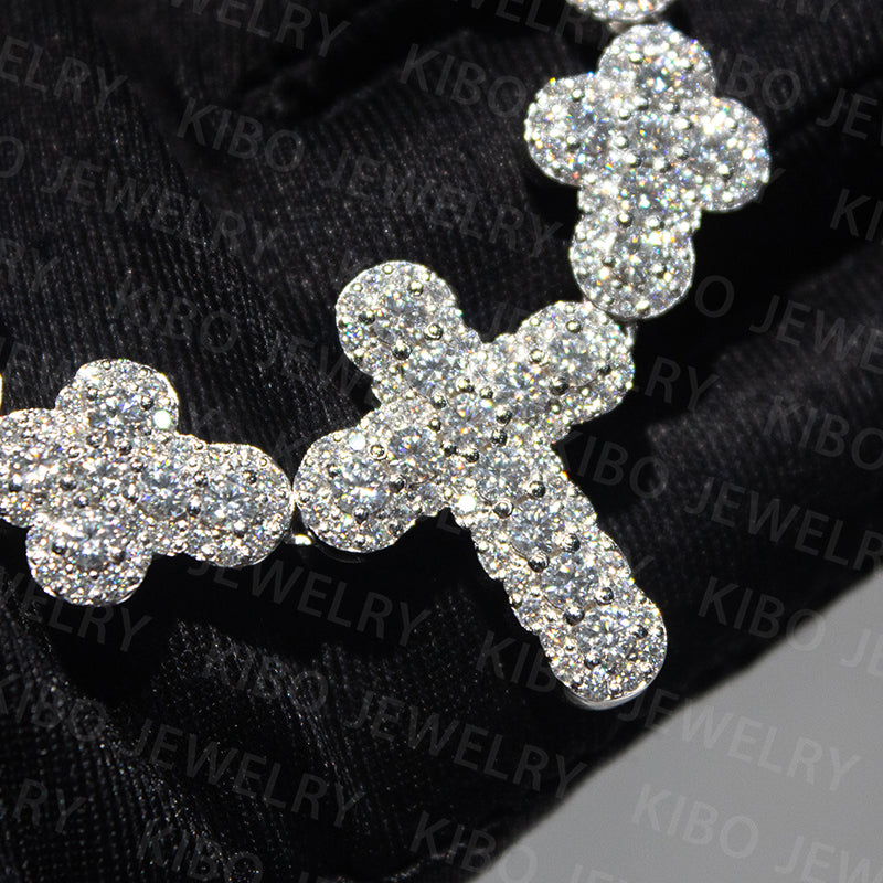 925 Sterling Silver VVS Moissanite Diamond Iced Out Cross Link Chain