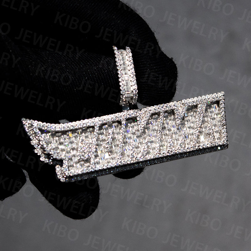 Custom Initial Letter Baguette Moissanite White Gold Plated Iced Out Real hip hop pendant