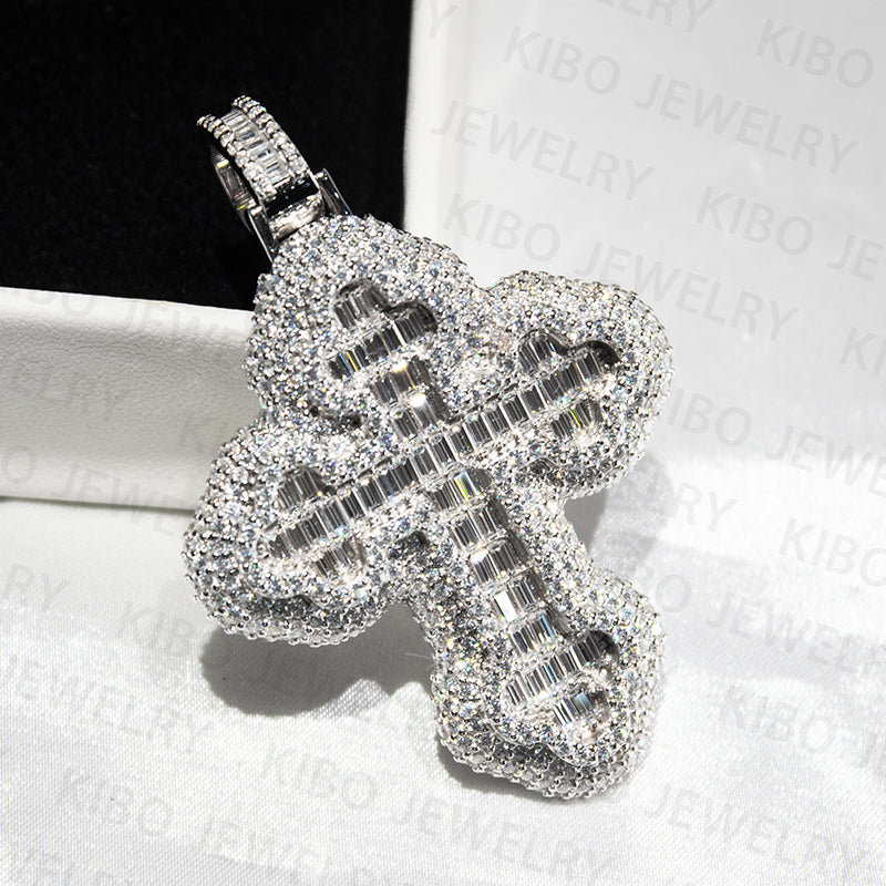 iced out jewelry 925 sterling silver cross baguette moissanite diamond hip hop pendant