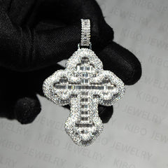 iced out jewelry 925 sterling silver cross baguette moissanite diamond hip hop pendant