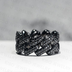 Hip hop black moissanite jewelry 925 silver iced out cuban rings