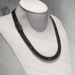 12mm Necklace 925 Sterling Silver 1 Row Black Moissanite Cuban Link Chain Rapper Jewelry