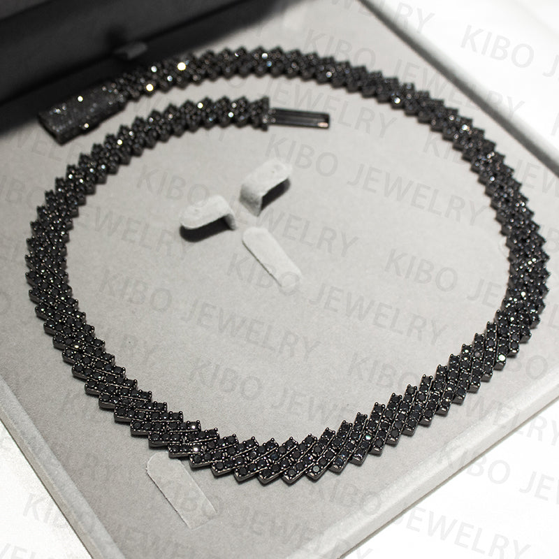 KIBO Jewelry 10MM Sterling Silver Hip Hop Iced Out Black Moissanite Cuban Chain