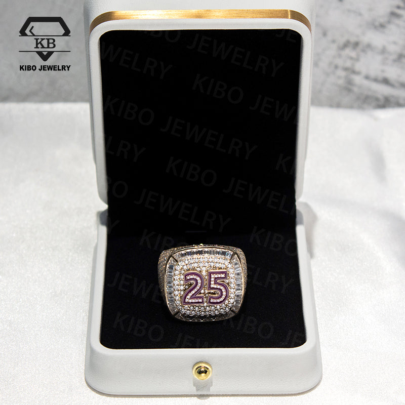 Custom Championship 925 Silver Rings Iced Out Gold Plated Baguette Moissanite Ring