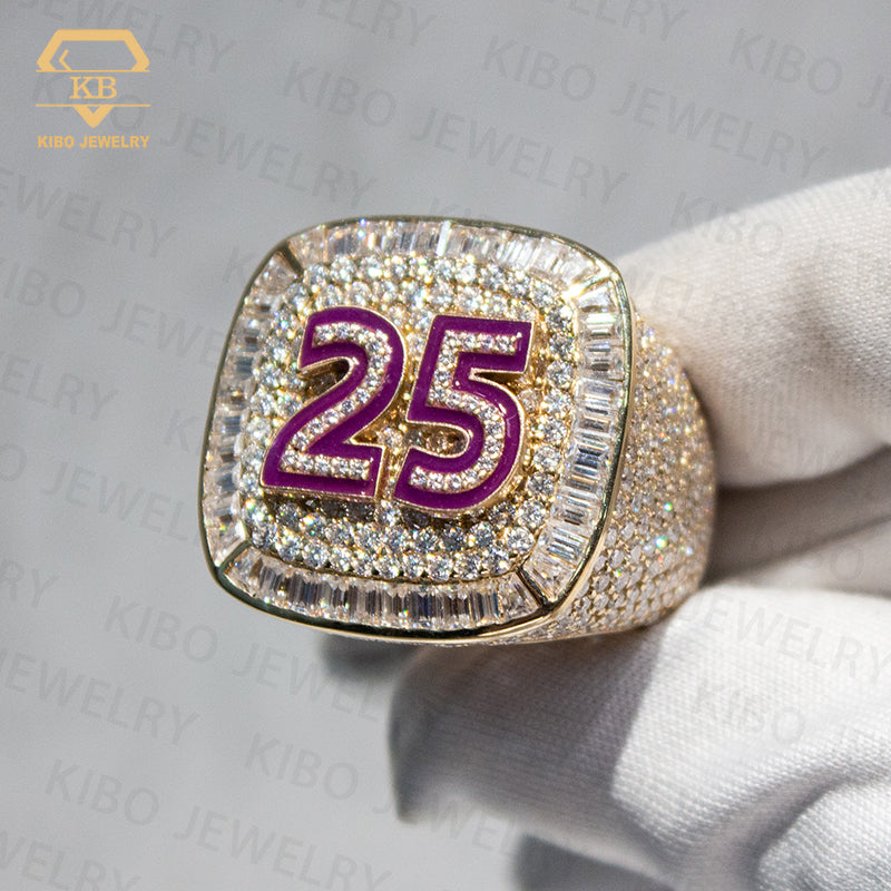 Custom Championship 925 Silver Rings Iced Out Gold Plated Baguette Moissanite Ring