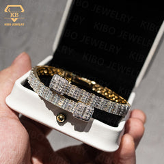 Hip Hop Bust Down Jewelry Iced Out Baguette Moissanite Bracelet For Men Bangle