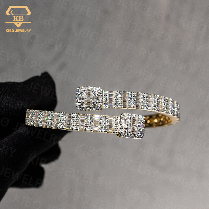 Fine Jewelry Bracelet 925 Sterling Silver Baguette Moissanite Diamond Bangle