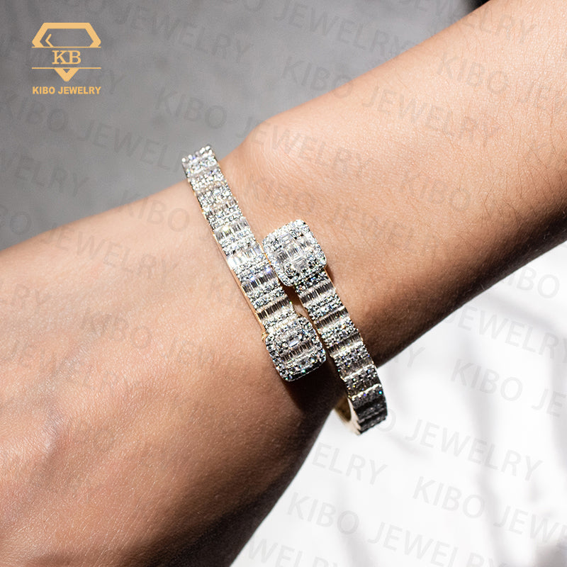 Fine Jewelry Bracelet 925 Sterling Silver Baguette Moissanite Diamond Bangle