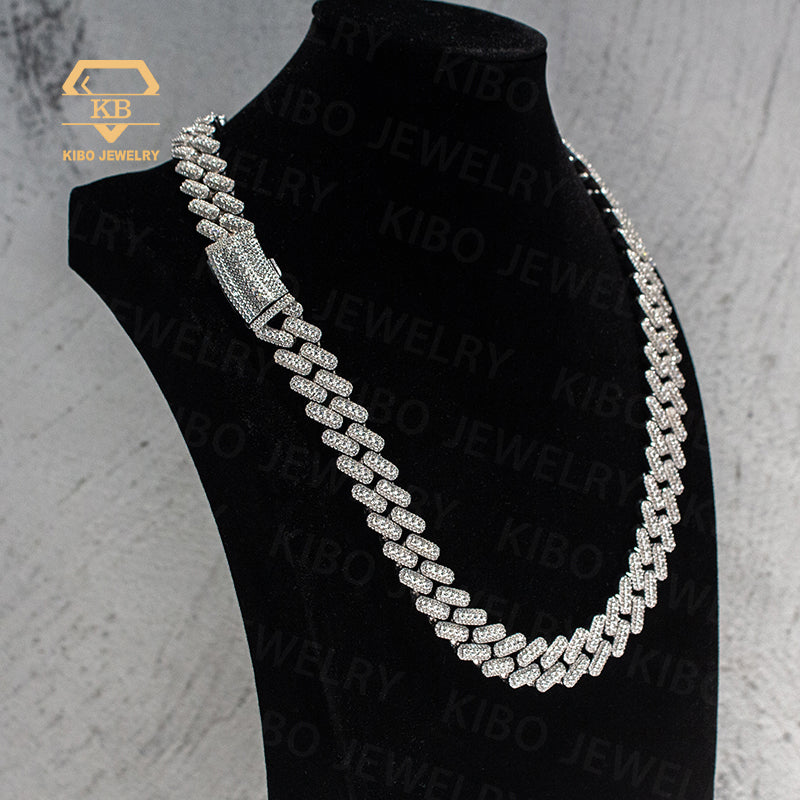 Full ice out 15mm 925 Solid Silver Clustered Moissanite Cuban Link Chain Hip Hop Necklace