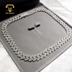 Full ice out 15mm 925 Solid Silver Clustered Moissanite Cuban Link Chain Hip Hop Necklace