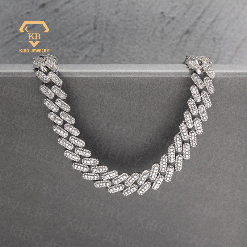 925 Silver Iced Out Moissanite 15mm VVS Moissanite Cuban Link Chain