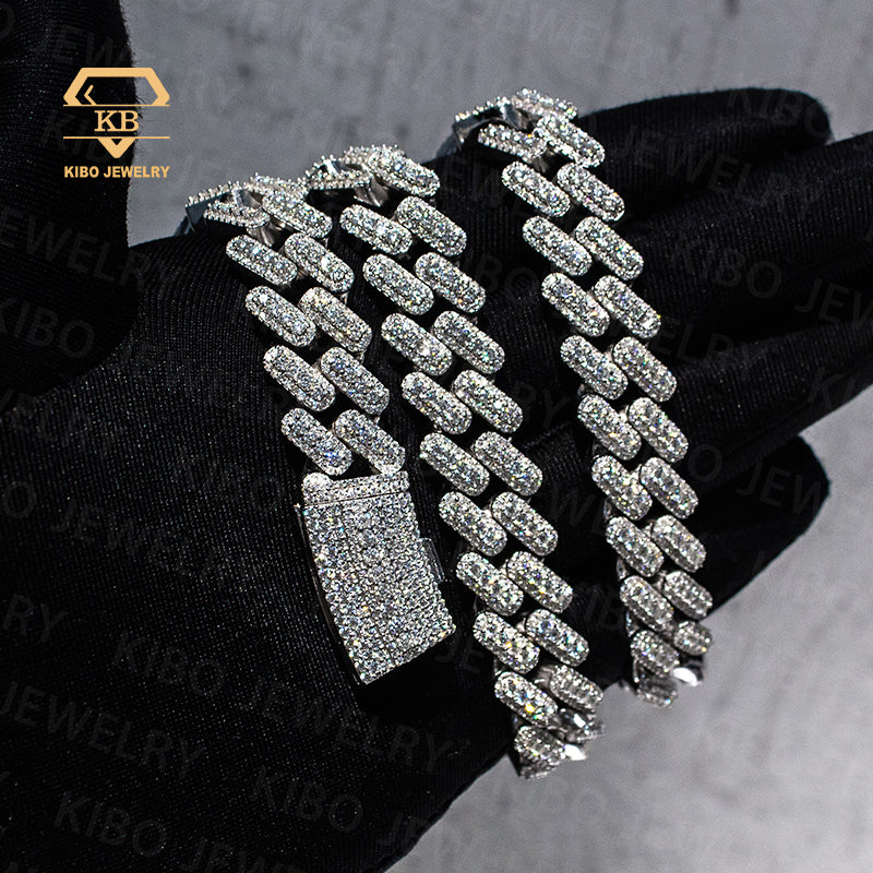 925 Sterling silver Cuban chain vvs Clustered Moissanite Cuban Chain Link