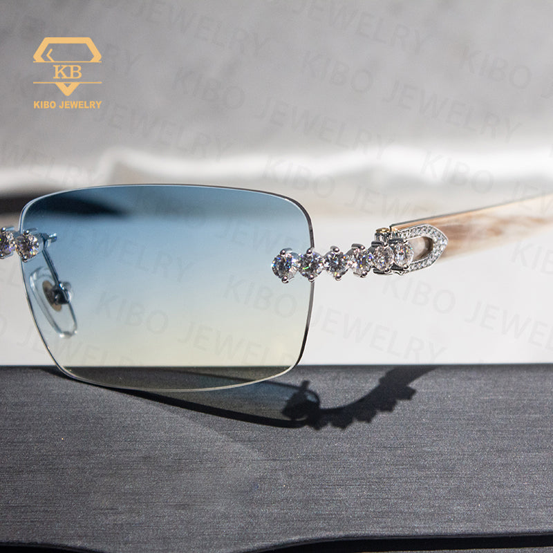 Hip Hop Iced Out Glasses Buffalo Horn VVS Moissanite Sunglasses