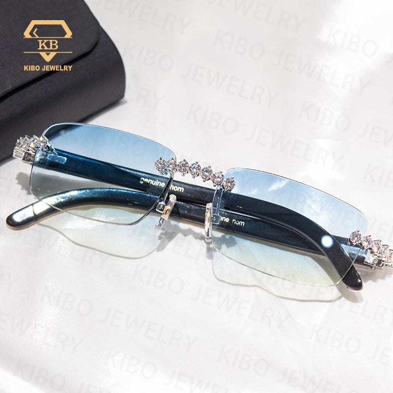 Hip Hop Iced Out Glasses Buffalo Horn VVS Moissanite Sunglasses