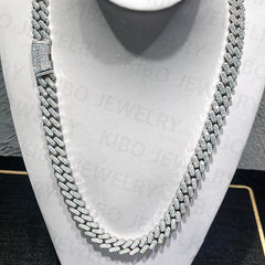 Ice Out Silver 15MM Clustered Moissanite Cuban Link Chain Best Rapper Chains